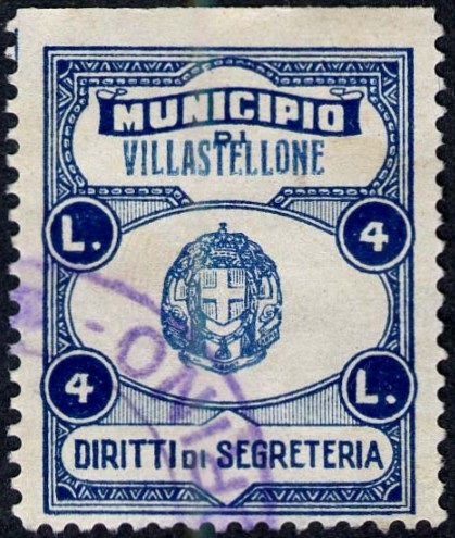 Marca da Bollo del Comune di VILLASTELLONE su Carta Bianca Sottile di dimensioni mm