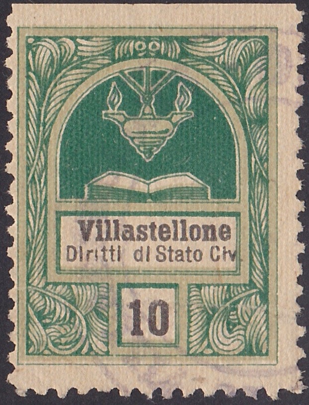 Marca da Bollo del Comune di VILLASTELLONE su Carta Colorata di dimensioni 22,5 X 33 mm