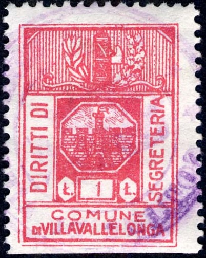 Marca da Bollo del Comune di VILLAVALLELONGA su Carta Bianca Sottile di dimensioni 18,5 x 25 mm