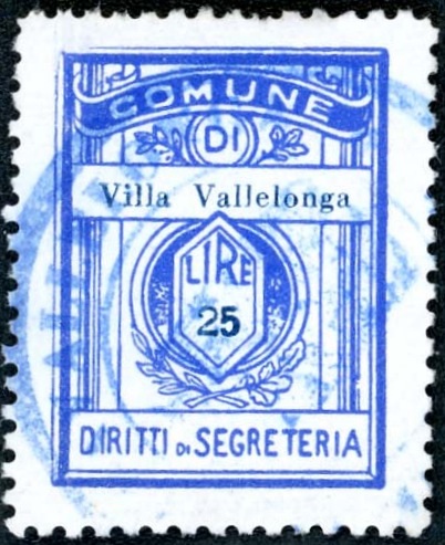 Marca da Bollo del Comune di VILLAVALLELONGA su Carta Bianca Sottile di dimensioni 21,5 x 28,5 mm