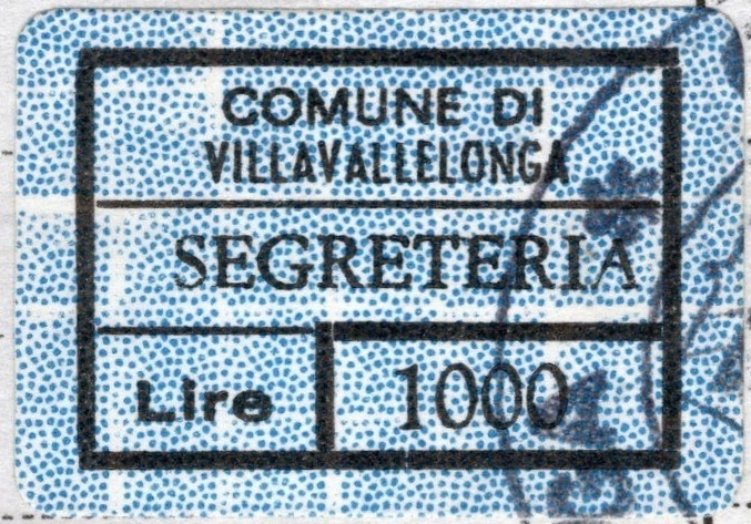 Marca da Bollo del Comune di VILLAVALLELONGA su Carta Bianca di dimensioni 20 x 14 mm