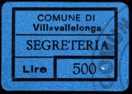 Marca da Bollo del Comune di VILLAVALLELONGA su Carta Colorata di dimensioni 20 x 14 mm