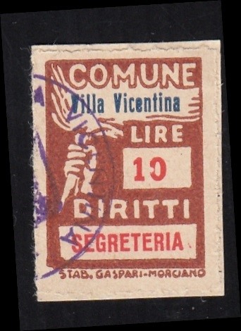 Marca da Bollo del Comune di VILLA VICENTINA su Carta Bianca di dimensioni 17 x 24 mm