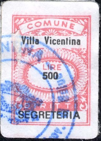 Marca da Bollo del Comune di VILLA VICENTINA su Carta Bianca di dimensioni 17 x 24 mm