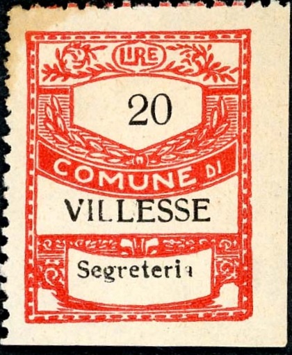 Marca da Bollo del Comune di VILLESSE su Carta Bianca di dimensioni 21,5 x 28 mm