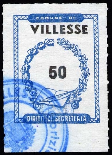 Marca da Bollo del Comune di VILLESSE su Carta Bianca di dimensioni 20,5 x 26,5 mm