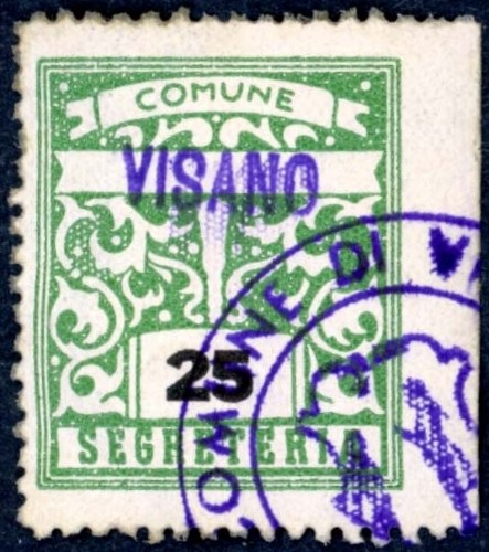 Marca da Bollo del Comune di VISANO su Carta Bianca di dimensioni 23 x 27 mm