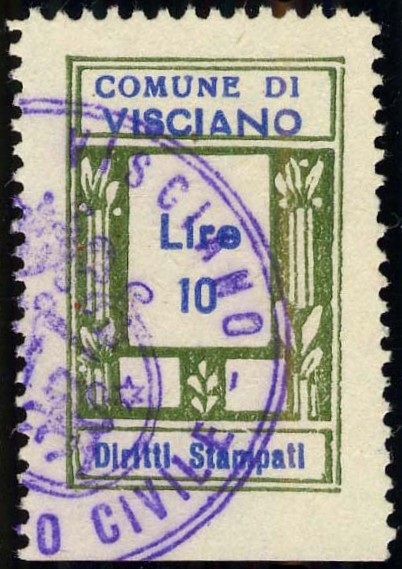 Marca da Bollo del Comune di VISCIANO su Carta Bianca di dimensioni 23 X 30 mm