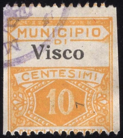 Marca da Bollo del Comune di VISCO su Carta Bianca di dimensioni 23,5 X 28 mm