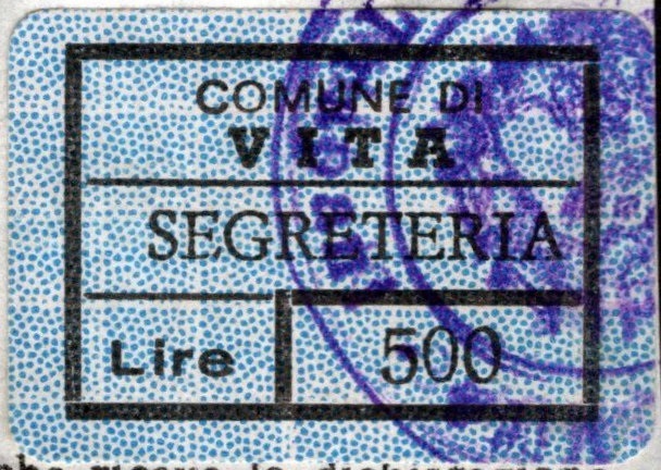 Marca da Bollo del Comune di VITA su Carta Colorata di dimensioni 24 x 17 mm