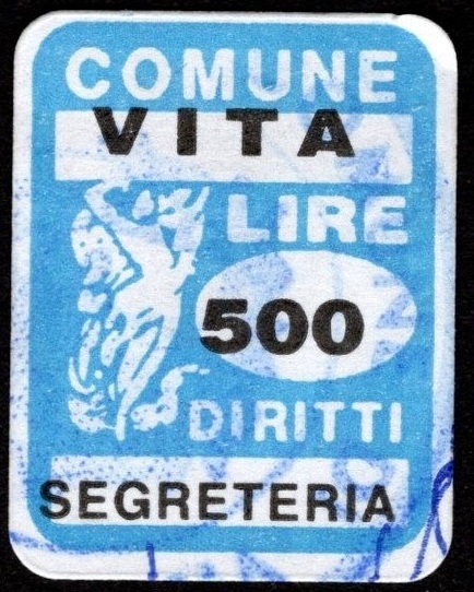 Marca da Bollo del Comune di VITA su Carta Bianca di dimensioni 15 x 22 mm