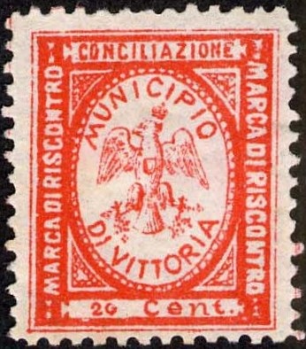 Marca da Bollo del Comune di VITTORIA su Carta Bianca di dimensioni 19 x 23,5 mm