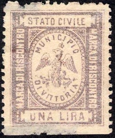 Marca da Bollo del Comune di VITTORIA su Carta Bianca di dimensioni 21 x 26 mm