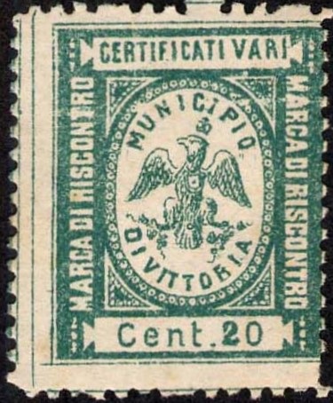Marca da Bollo del Comune di VITTORIA su Carta Bianca di dimensioni 21 x 26 mm