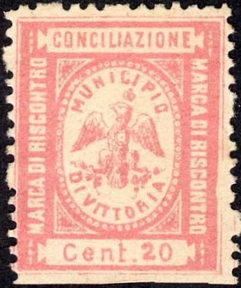 Marca da Bollo del Comune di VITTORIA su Carta Bianca di dimensioni 21 x 26 mm