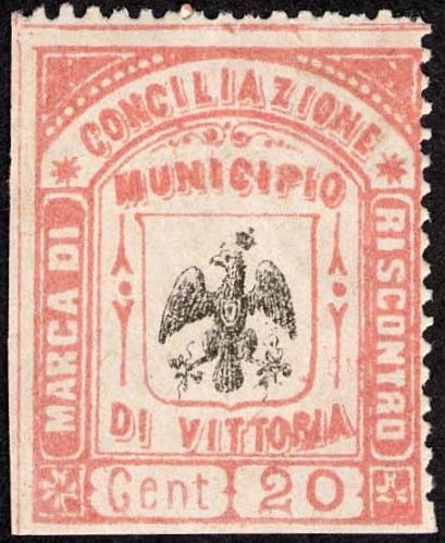 Marca da Bollo del Comune di VITTORIA su Carta Bianca Sottile di dimensioni 24,5 x 30,5 mm
