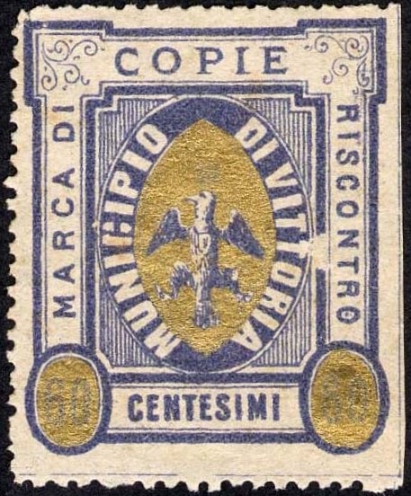 Marca da Bollo del Comune di VITTORIA su Carta Bianca di dimensioni 28 x 34 mm