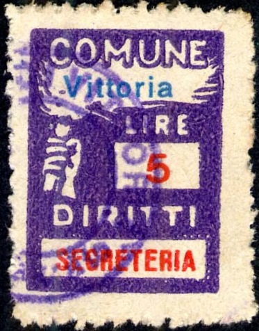 Marca da Bollo del Comune di VITTORIA su Carta Bianca Sottile di dimensioni 18,5 x 25 mm