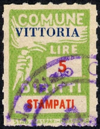 Marca da Bollo del Comune di VITTORIA su Carta Bianca Sottile di dimensioni 18,5 x 26 mm