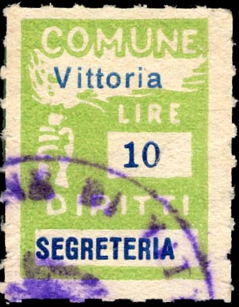 Marca da Bollo del Comune di VITTORIA su Carta Bianca Sottile di dimensioni 18 x 25 mm