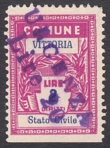 Marca da Bollo del Comune di VITTORIA su Carta Bianca di dimensioni 21 x 29 mm
