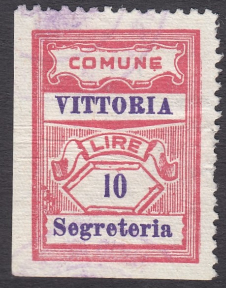 Marca da Bollo del Comune di VITTORIA su Carta Bianca Sottile di dimensioni 21 x 29 mm