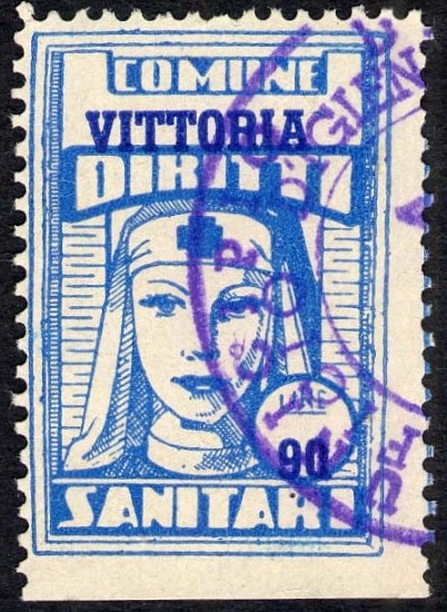 Marca da Bollo del Comune di VITTORIA su Carta Bianca Sottile di dimensioni 22,5 x 33,5 mm
