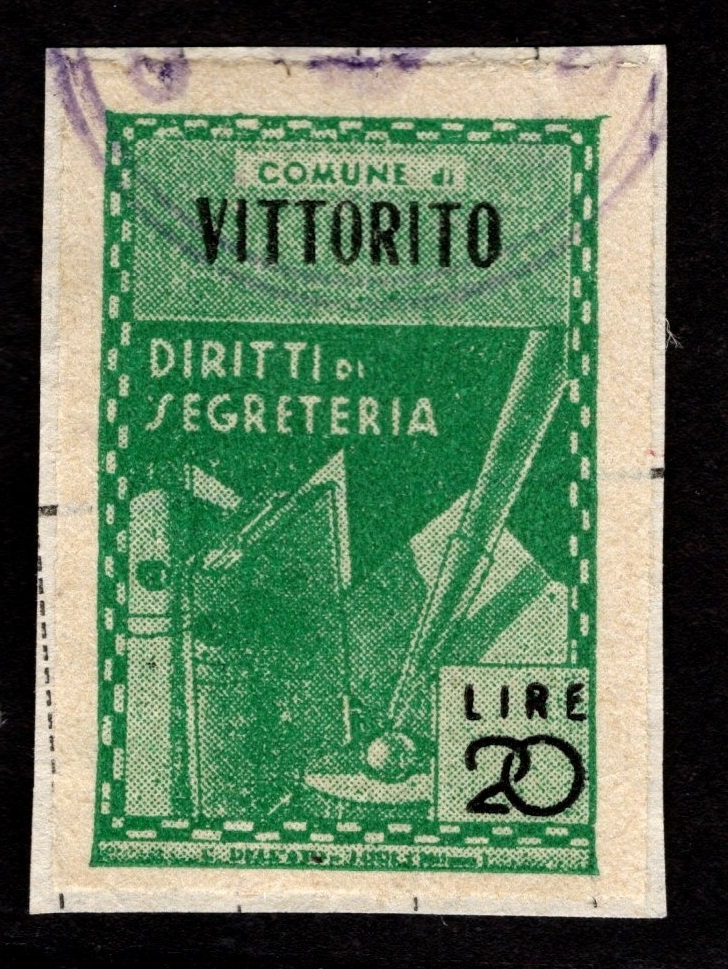 Marca da Bollo del Comune di VITTORITO su Carta Bianca di dimensioni 21 X 32 mm
