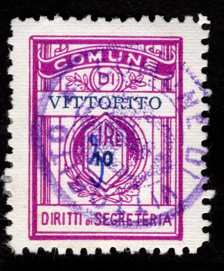 Marca da Bollo del Comune di VITTORITO su Carta Bianca di dimensioni 18 x 25 mm