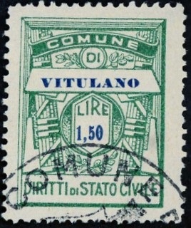Marca da Bollo del Comune di VITULANO su Carta Bianca di dimensioni 22,5 x 29 mm