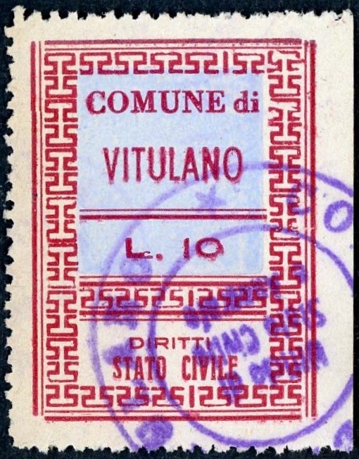 Marca da Bollo del Comune di VITULANO su Carta Bianca di dimensioni mm