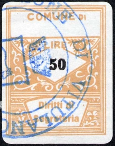Marca da Bollo del Comune di VITULANO su Carta Bianca di dimensioni 21,5 x 28 mm