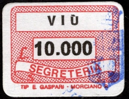 Marca da Bollo del Comune di VIU su Carta Bianca di dimensioni 20 x 14 mm