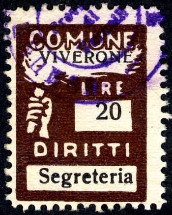 Marca da Bollo del Comune di VIVERONE su Carta Bianca Sottile di dimensioni 18,5 x 25 mm