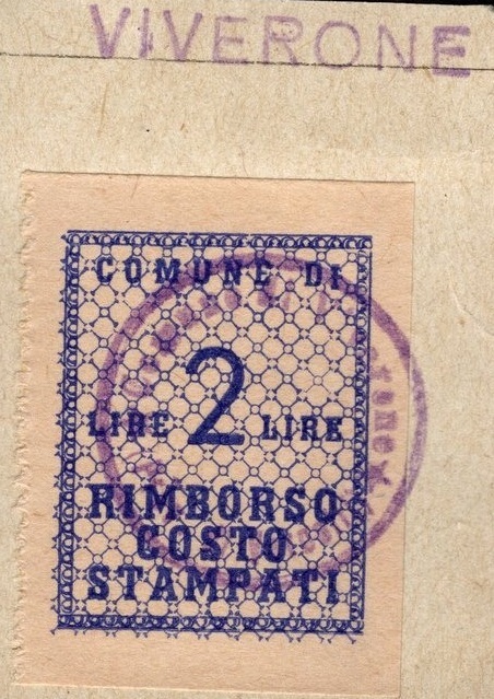 Marca da Bollo del Comune di VIVERONE su Carta Bianca Sottile di dimensioni 21 x 29 mm