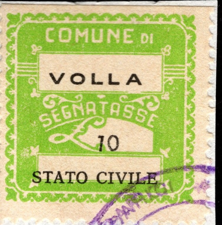 Marca da Bollo del Comune di VOLLA su Carta Bianca di dimensioni 22 x 22 mm