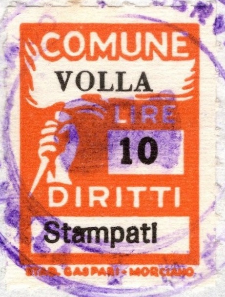 Marca da Bollo del Comune di VOLLA su Carta Bianca di dimensioni 18 x 26 mm