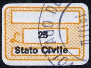 Marca da Bollo del Comune di VOLPAGO DEL MONTELLO su Carta Bianca di dimensioni 18,5 x 13 mm