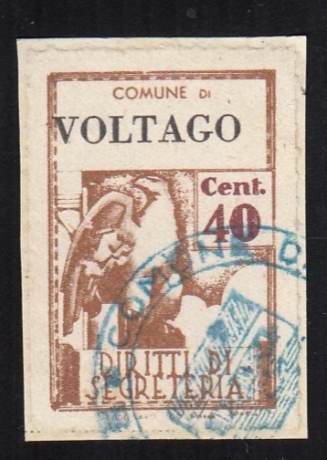 Marca da Bollo del Comune di VOLTAGO AGORDINO su Carta Bianca Sottile di dimensioni 21 X 33,5 mm