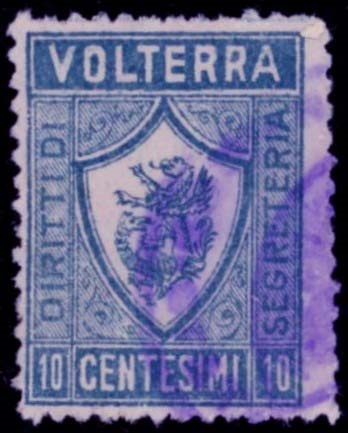 Marca da Bollo del Comune di VOLTERRA su Carta Bianca di dimensioni 22 x 28,5 mm