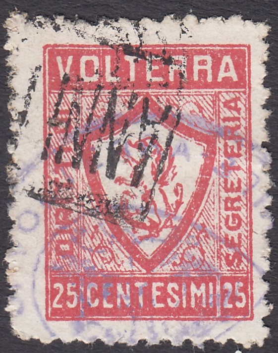 Marca da Bollo del Comune di VOLTERRA su Carta Bianca di dimensioni 16 x 22 mm