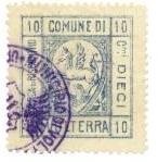 Marca da Bollo del Comune di VOLTERRA su Carta Bianca Sottile di dimensioni 26 x 28,5 mm