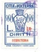 Marca da Bollo del Comune di VOLTERRA su Carta Bianca di dimensioni 24,5 x 35,5 mm