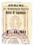Marca da Bollo del Comune di VOLTURARA IRPINA su Carta Bianca Sottile di dimensioni 26,5 x 34 mm