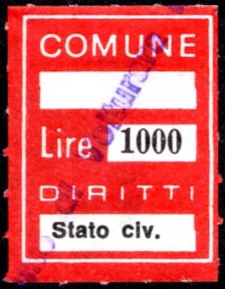 Marca da Bollo del Comune di VOLTURARA IRPINA su Carta Bianca di dimensioni 21 x 26,5 mm