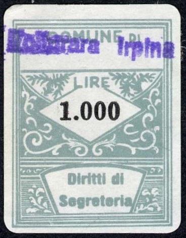 Marca da Bollo del Comune di VOLTURARA IRPINA su Carta Bianca di dimensioni 21,5 x 28 mm