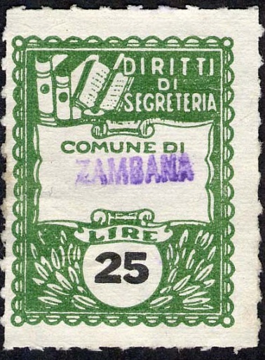 Marca da Bollo del Comune di ZAMBANA su Carta Bianca di dimensioni 22 x 29 mm