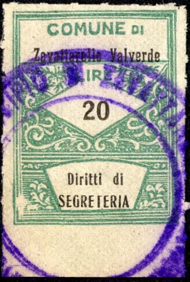 Marca da Bollo del Comune di ZAVATTARELLO (ZAVATTARELLO VALVERDE) su Carta Bianca di dimensioni 22 x 28 mm