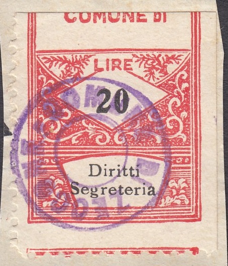 Marca da Bollo del Comune di ZECCONE su Carta Bianca di dimensioni 22,5 x 29 mm