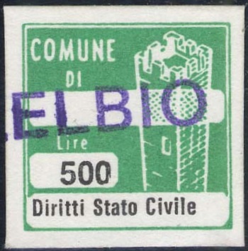 Marca da Bollo del Comune di ZELBIO su Carta Bianca di dimensioni 20 x 20 mm